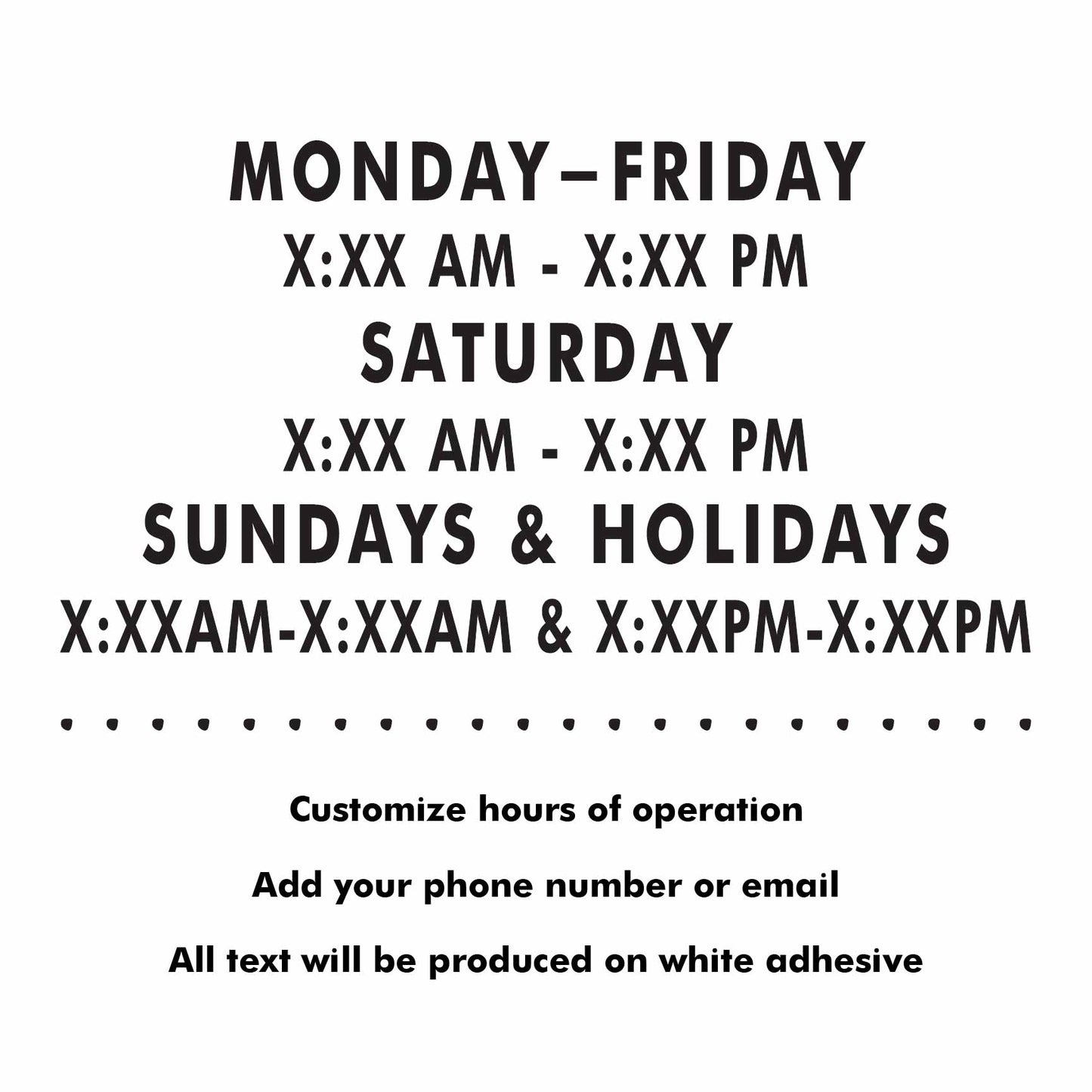 Camp Bow Wow Custom Hours Decals