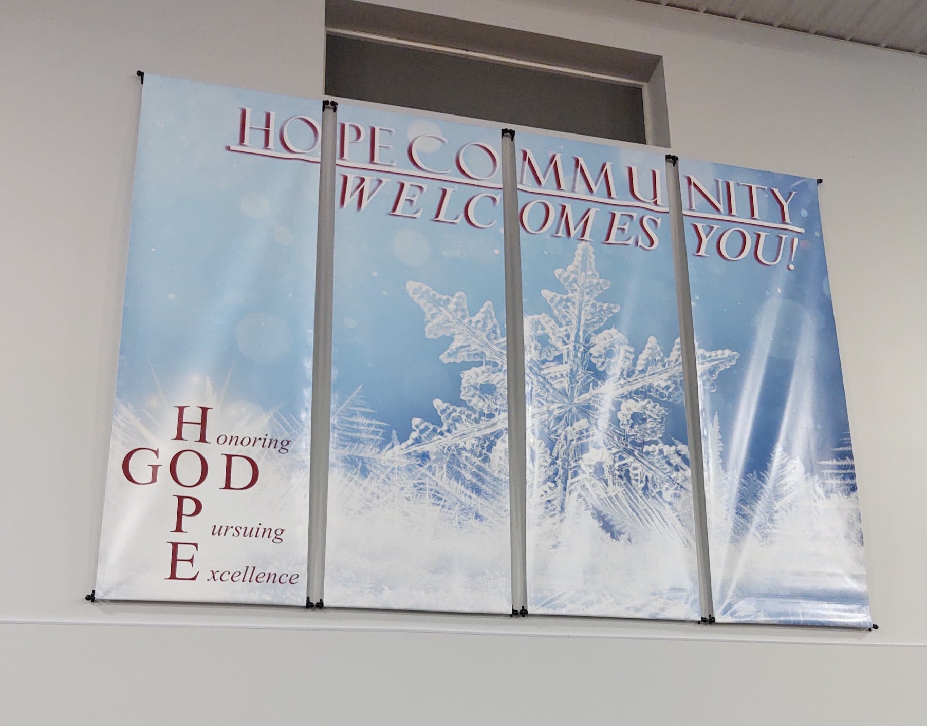 giant banner with a winter theme for a church