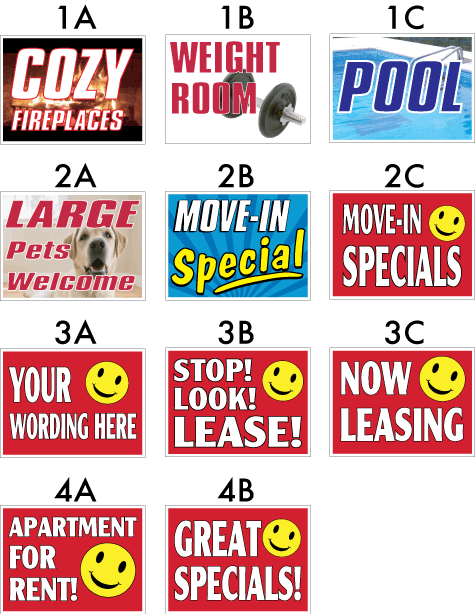 Amenity Signs, Smile Signs, Rent Lease
