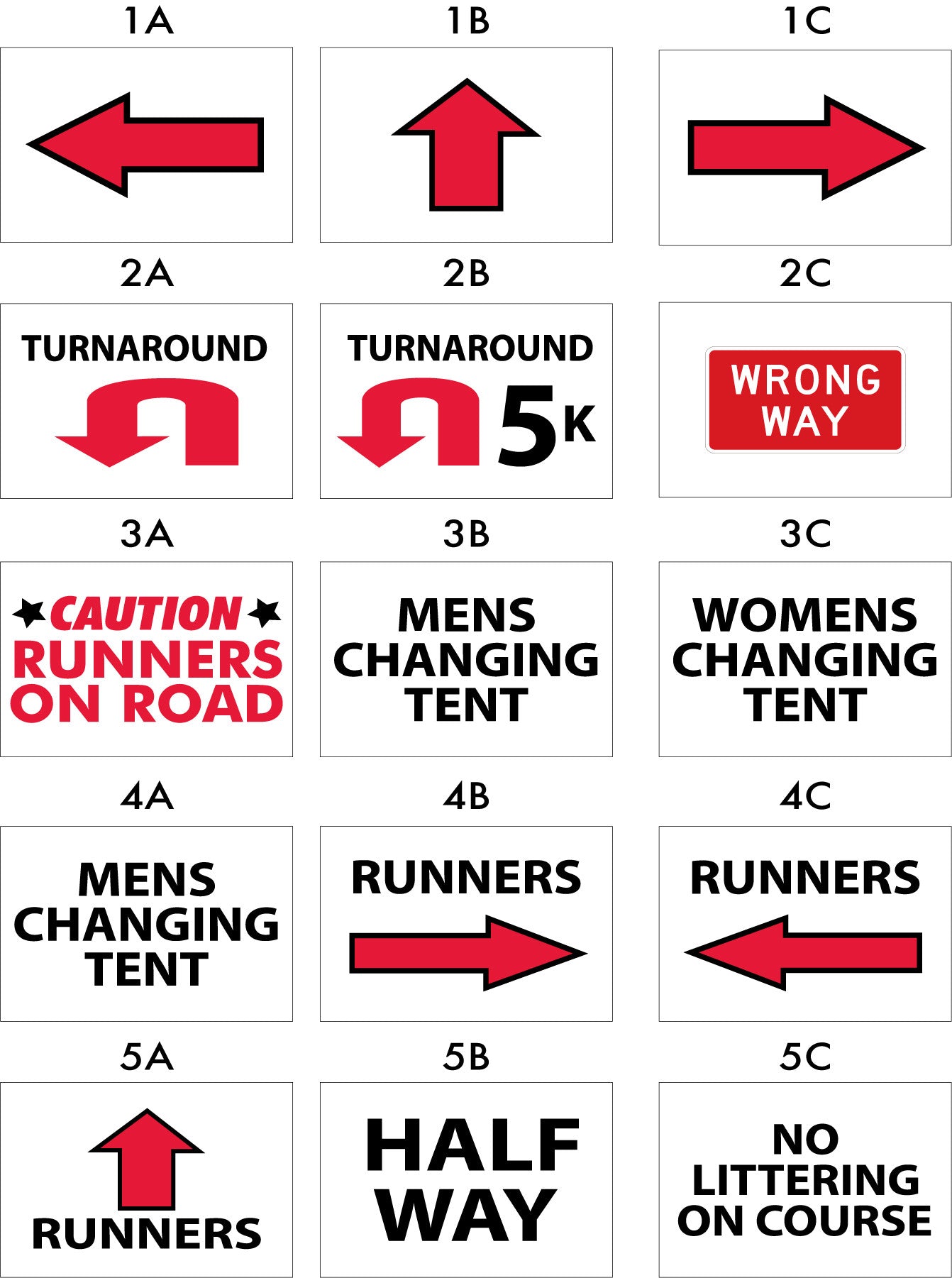 Arrow, turnaround, caution race signs