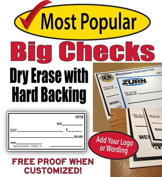 Big Checks - Custom Dry Erase Hard Backed Checks For Presentations