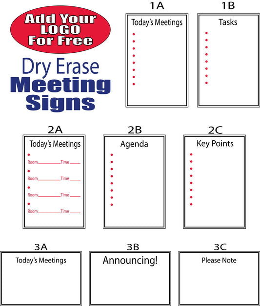 Meeting, Agenda and Task Signs, Dry Erase