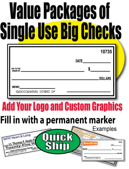 Pkg of Custom Big Checks, Single Use as low as $98 – Same Day Sign