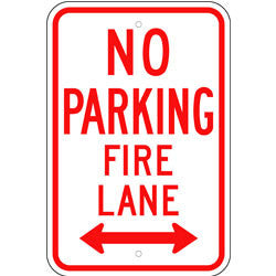 No Parking Fire Lane Sign, with Arrow