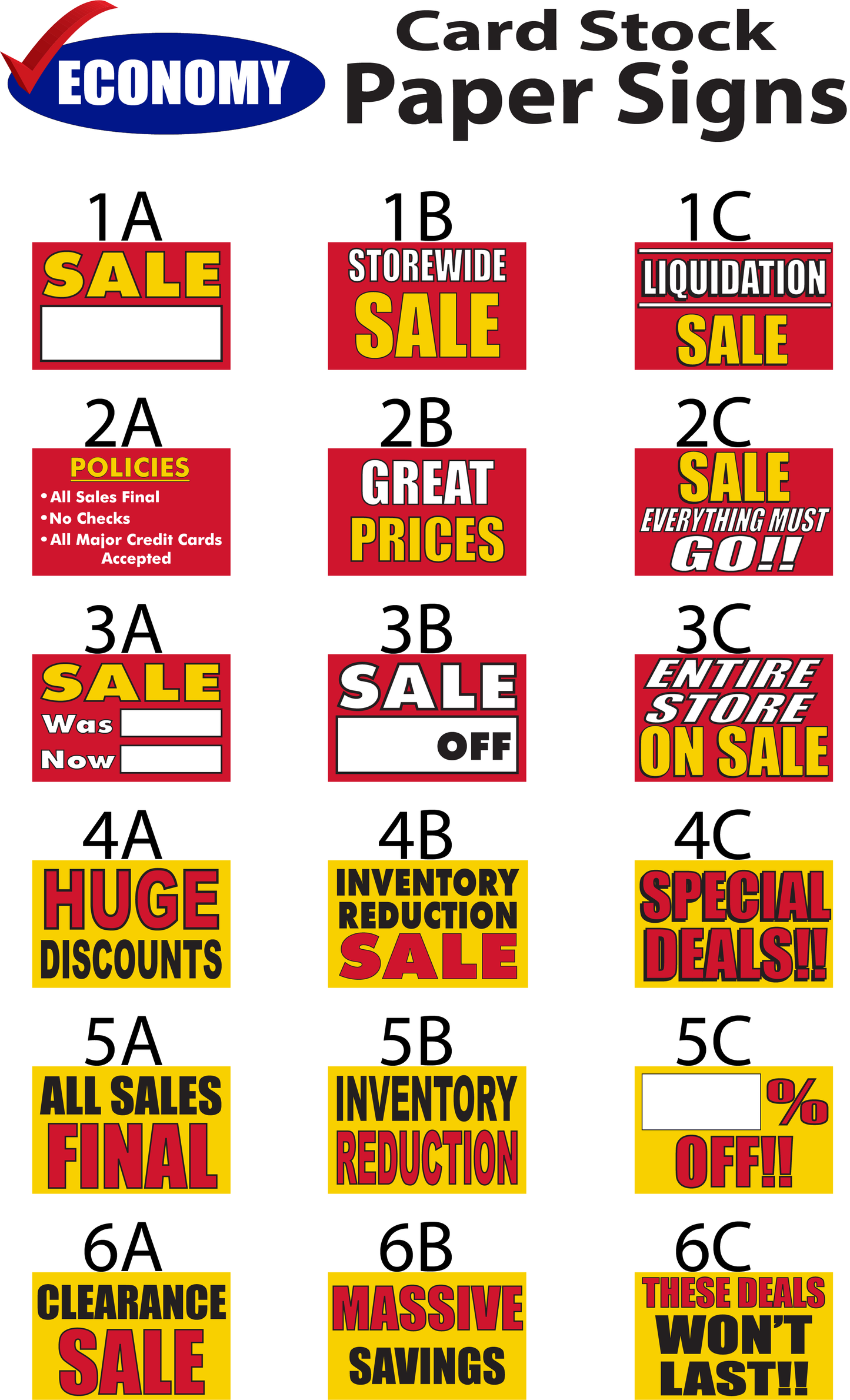 Store-Wide Sale Signs - Economy Paper Card Stock - $28 min. order