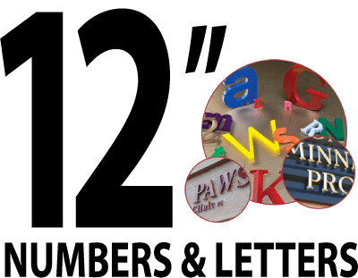 12" numbers and letters, 12 inch building letters