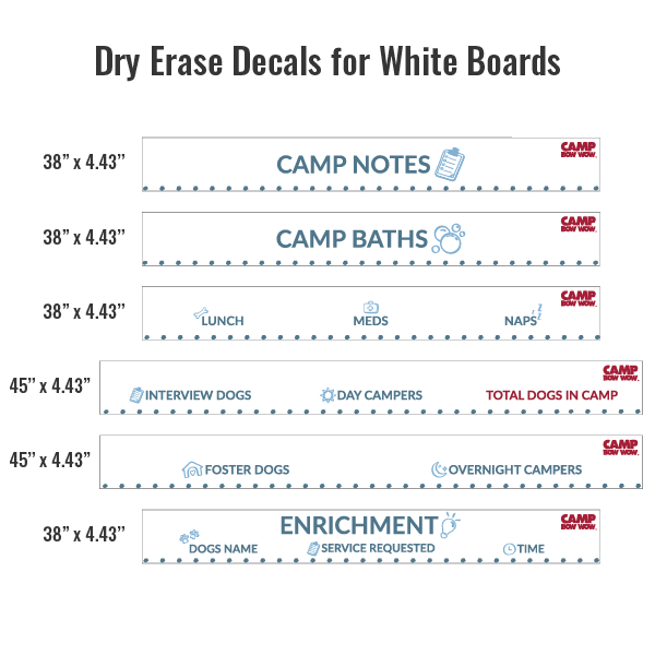 Camp Bow Wow Dry Erase Decals for White Boards